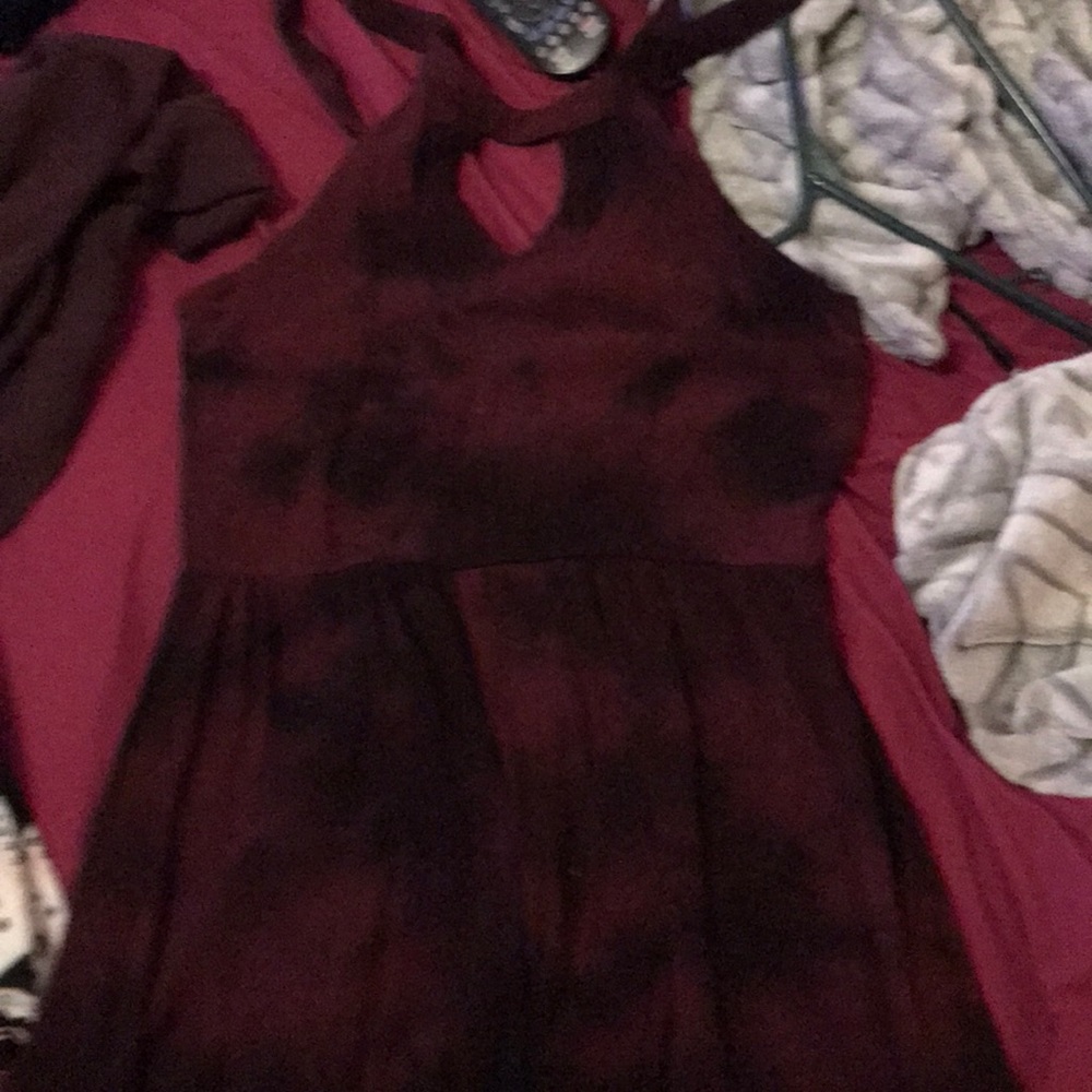 Cherry red tidy with black mini dress